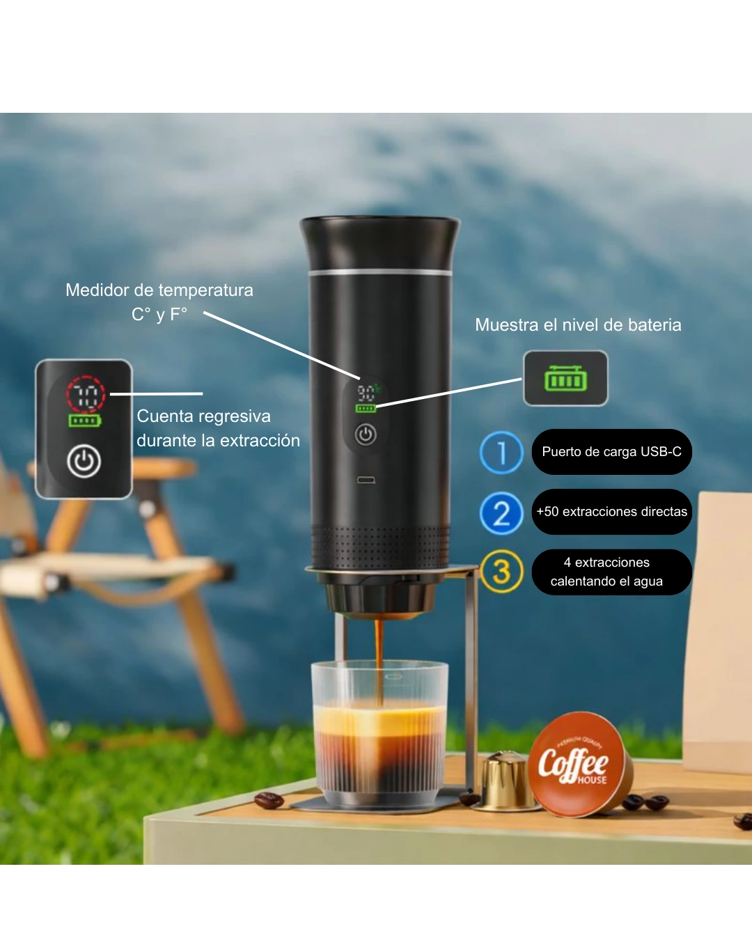 Cafetera Espresso ProShot™ - Portátil Autocalentable 3 en 1
