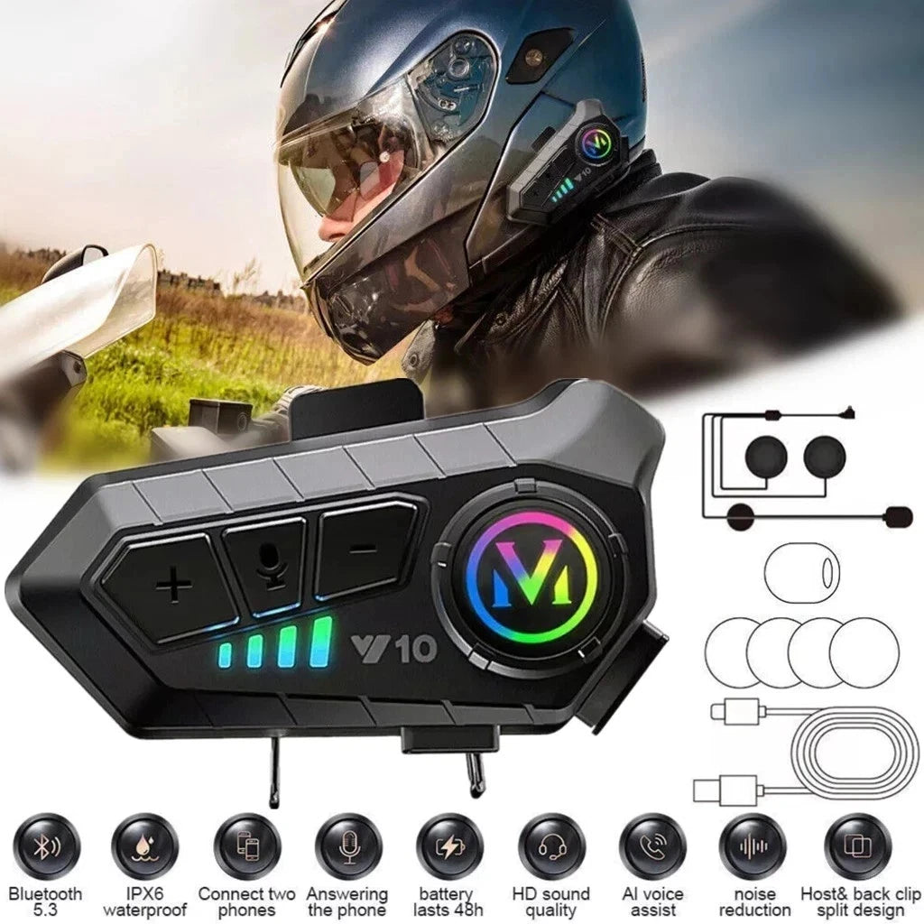 Intercomunicador Bluetooth V10 para Casco - Llamadas y GPS Sin Distracciones